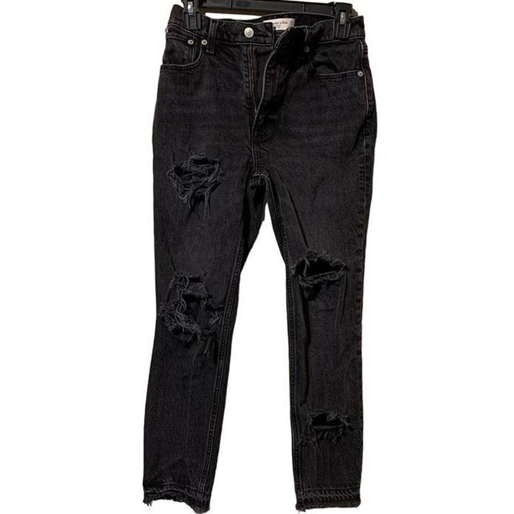 Abercrombie & Fitch The Skinny High Rise Black‎ Distressed Jeans Size 26